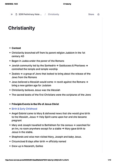Cover page of Christianity - Preliminary SOR II Summary Notes