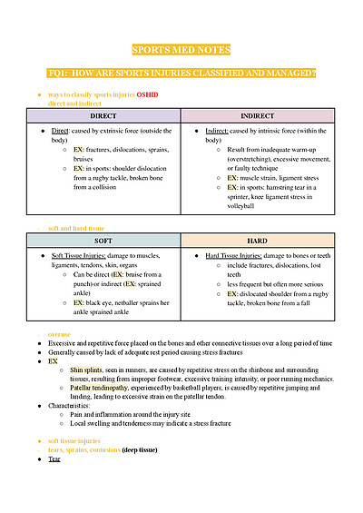 Cover page of BAND 6 PDHPE OPTION 2 SPORTS MED NOTES