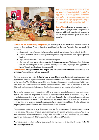 Cover page of IB French B SL Oral (Photo Description Example Script)