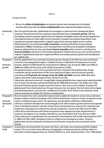 Cover page of BAND 6 Topic 1 HSC Economics Essay Plans
