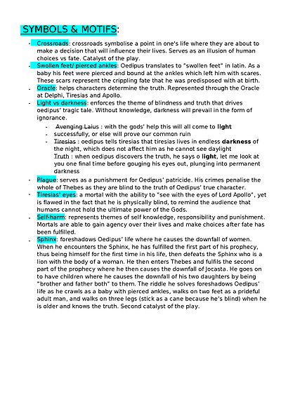 Cover page of A+ student: ENGLISH VCE UNIT 4 (OEDIPUS)