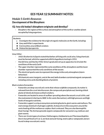 Cover page of Earth and Environmental Year 12 Summary Notes (by the syllabus)