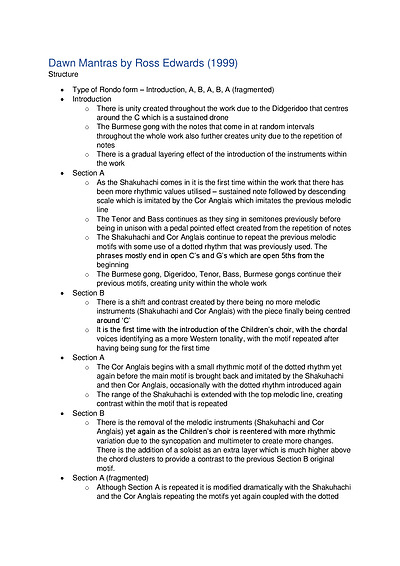 Cover page of Music 2 Core topic (Music of the last 25 years) notes with quotes