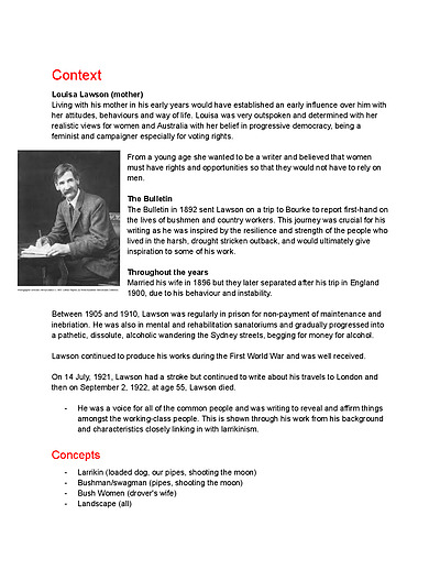 Cover page of Henry Lawson (English Standard) study notes