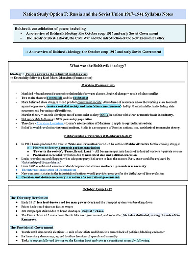 Cover page of RUSSIA AND THE SOVIET UNION HSC MODERN HISTORY FULL SYLLABUS BAND 6 NOTES