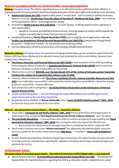 Cover page of BAND 6 Legal Studies Family Law Essay paragraphs - dot points