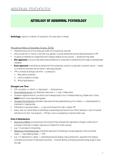Cover page of IB Psychology 2018-2019 notes: Abnormal Psychology Topic 2 (Paper Two)