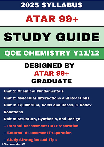 Cover page of ATAR 99+ Chemistry QCE Study Guide (Y11/12 2025 Syllabus) Written by ATAR 99+ Graduate