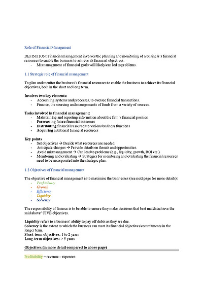 Cover page of STATE RANKED - 🏦 FINANCE Notes 🏦 Business Studies HSC