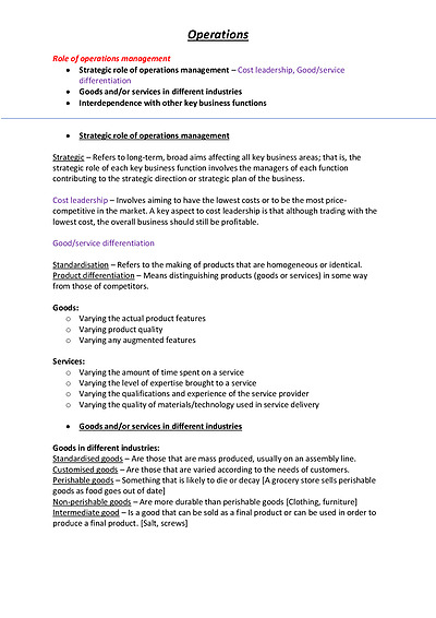 Cover page of STATE RANKED - 👷OPERATIONS Notes 👷 Business Studies HSC
