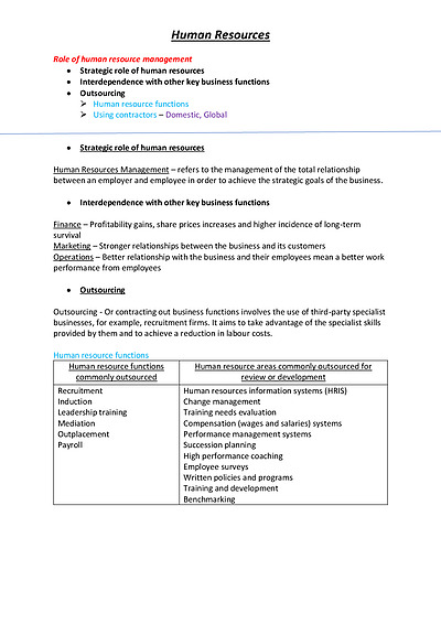 Cover page of STATE RANKED - 💼 Human Resources Notes 💼 Business Studies HSC