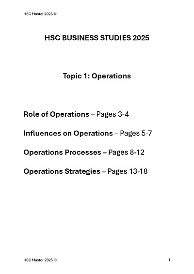 Cover page of 📘 HSC Business Studies – Topic 1: Operations Notes (Master HSC 2025 Edition)