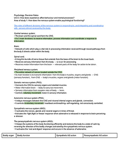 Cover page of Unit 3&4 Psychology Notes, 42ss, 97.7 ATAR