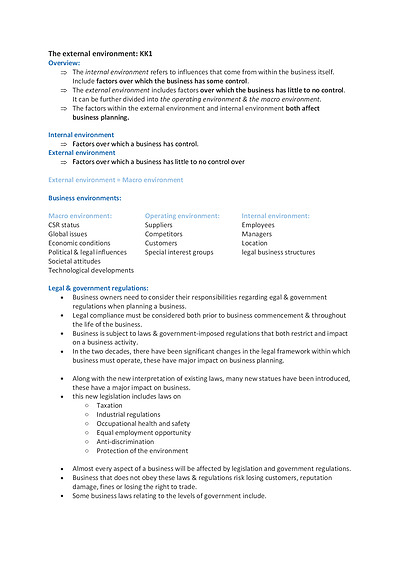 Cover page of VCE Business Management Unit 1 AOS 3 full notes