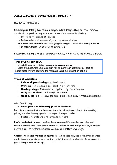 Cover page of Comprehensive Business Studies HSC notes