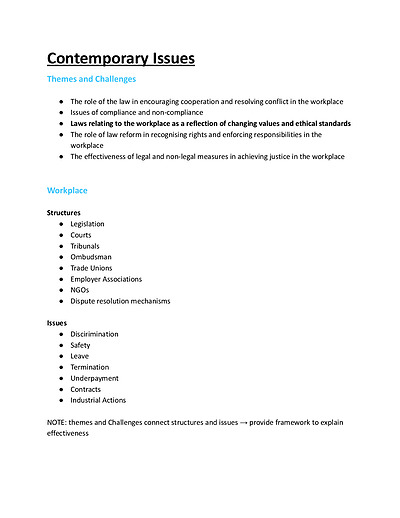 Cover page of Legal Studies Band 6: Workplace Law Notes