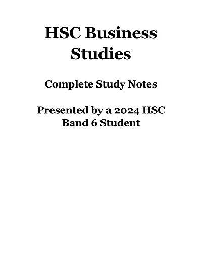 Cover page of Complete Study Notes - Year 12 HSC Business Studies
