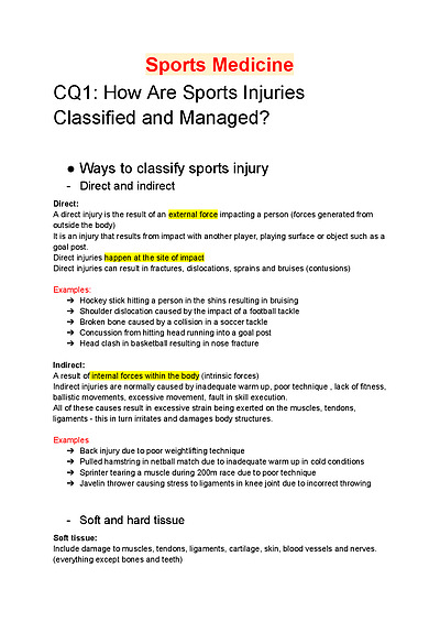 Cover page of HSC PDHPE Option: Sports Medicine – High-Quality Summary Notes