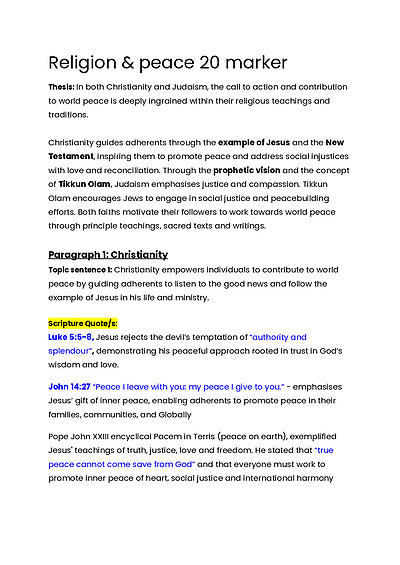 Cover page of Religion & Peace 20/20 Essay Scaffold (Christianity & Judaism)