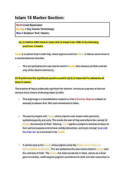 Cover page of HSC Studies of Religion II – Islam section III Notes (Band 6)