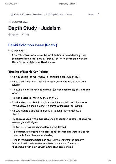 Cover page of Judaism Depth Study - COMPLETE SOR II HSC BAND 6 NOTES