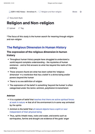 Cover page of Religion and Non-Religion - COMPLETE SOR II HSC BAND 6 NOTES