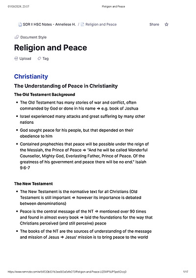 Cover page of Religion and Peace - COMPLETE SOR II HSC BAND 6 NOTES