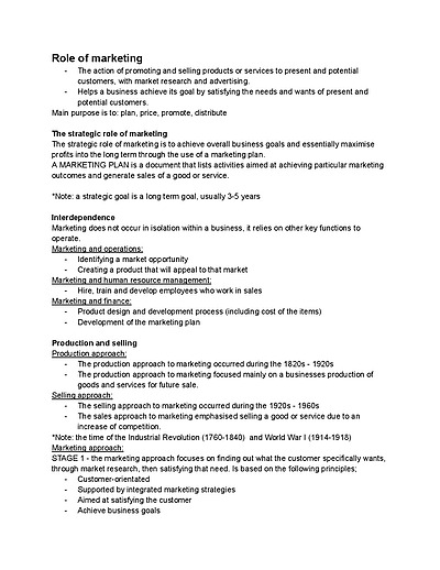 Cover page of MARKETING HSC NOTES
