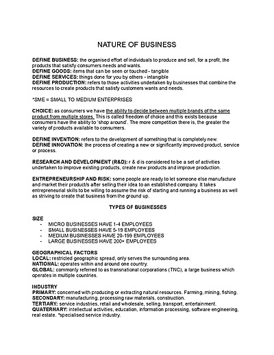 Cover page of BUSINESS STUDIES COMPLETE PRELIM NOTES 