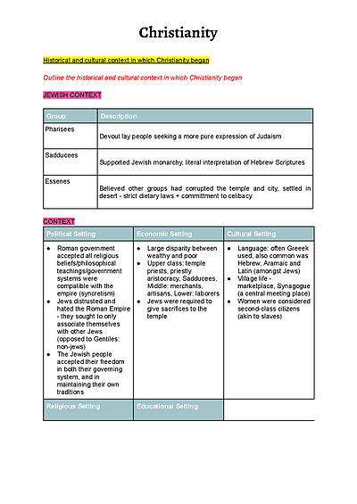 Cover page of Christianity Depth Study - Studies of Religion - Year 11 