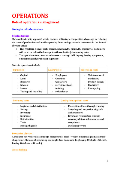 Cover page of Business studies notes