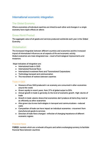 Cover page of Topic 1 - Band 6 Economics Notes