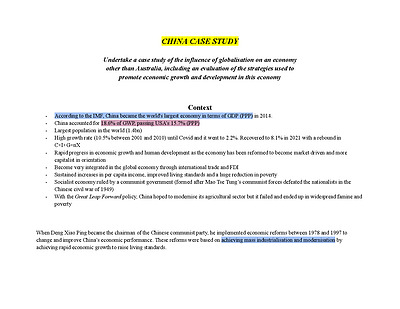 Cover page of China Case Study - Comprehensive Band 6 Notes