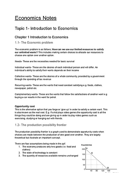 Cover page of Extensive Year 11 Economics Course Notes 
