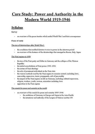 Cover page of HSC Study Notes: Power and Authority in the Modern World Core Study