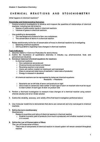 Cover page of [FULL] Module 2: Quantitative Chemistry Notes | BAND 6 | HSC ALL ROUNDER