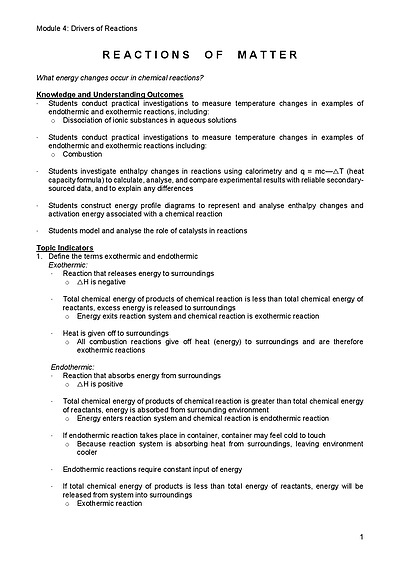 Cover page of [FULL] Module 4: Drivers of Reactions Notes | BAND 6 | HSC ALL ROUNDER