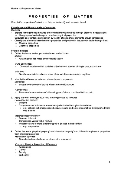 Cover page of [FULL] Module 1: Properties of Matter Notes | BAND 6 | HSC ALL ROUNDER