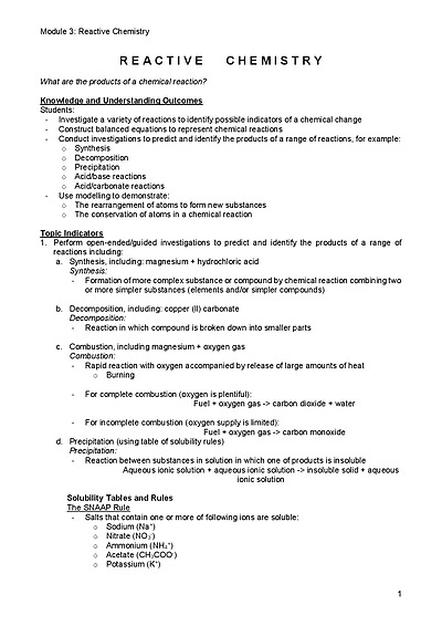 Cover page of [FULL] Module 3: Reactive Chemistry Notes | BAND 6 | HSC ALL ROUNDER