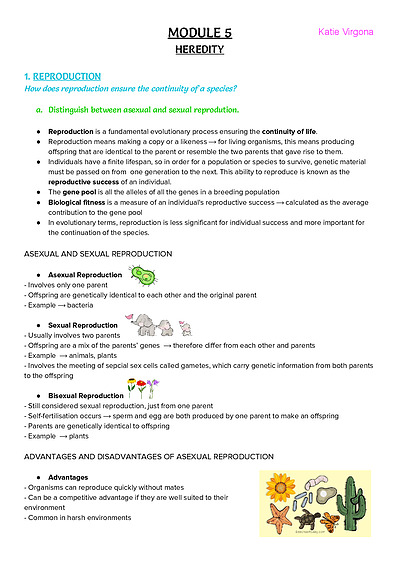 Cover page of (Module 5) HSC Biology Notes - Heredity