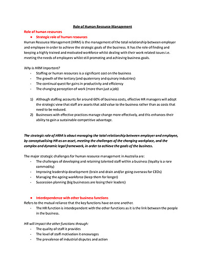 Cover page of Human Resource Notes