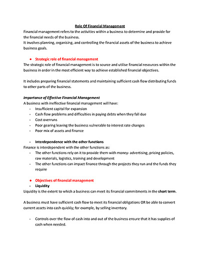Cover page of Finance Notes 