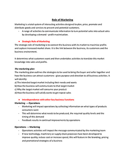 Cover page of Marketing Notes