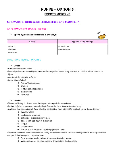 Cover page of (Option 3) HSC PDHPE Notes - Sports Medicine
