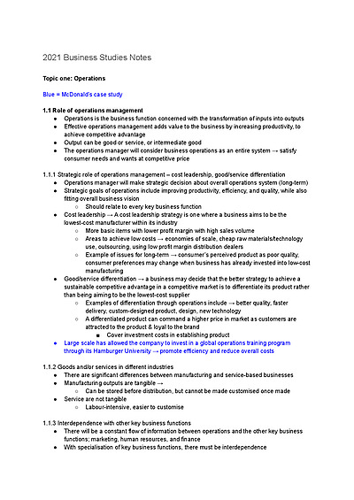 Cover page of Business Studies HSC Course Notes