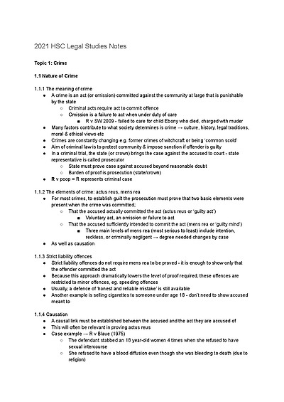 Cover page of Legal Studies HSC Course Notes