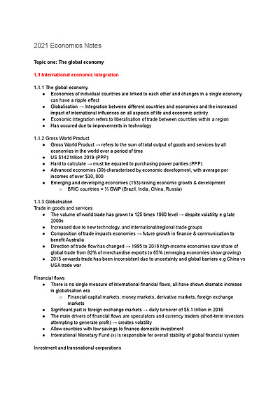 Cover page of Economics HSC Couse Notes