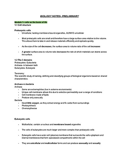 Cover page of Biology Prelim Notes 2025