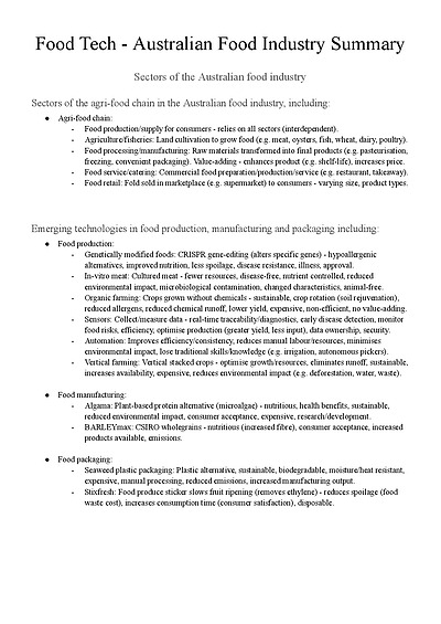 Cover page of Food Technology Notes