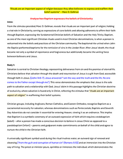 Cover page of 19/20 HSC SOR1 Baptism Essay - CHRISTIANITY
